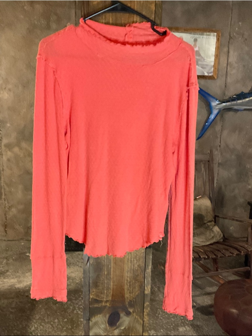 We The Free Coral Pink Long-Sleeve Raw-Edge Top